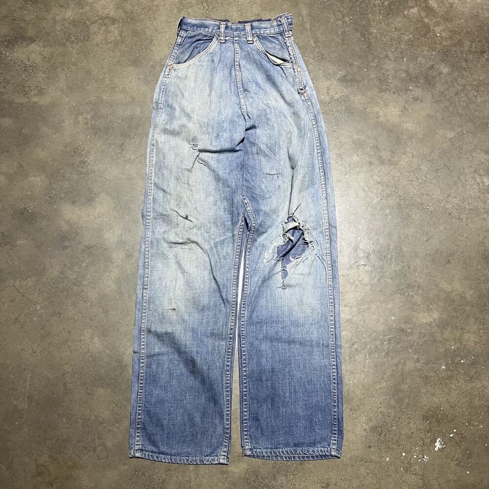 Vintage 50s 60s Blue Denim Side Zip Jeans 22x30
